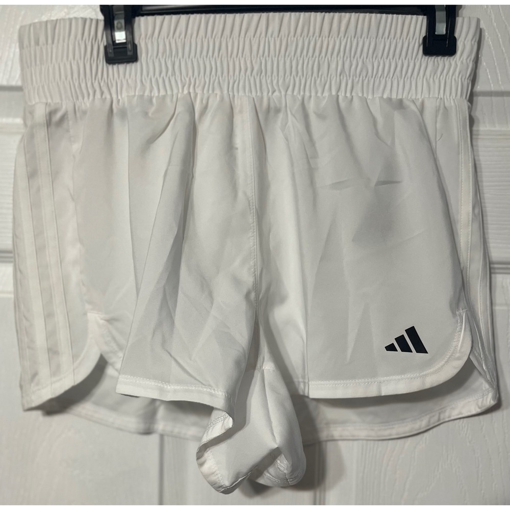 Adidas Pacer Woven High Rise Training Shorts Womens White 3in Inseam Medium NEW